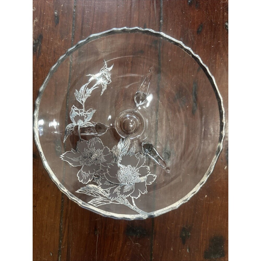 VINTAGE VIKING PEONY STERLING FOOTED CAKE STAND ROCKWELL SILVER CO 7.5 Inches